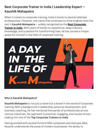 Best Corporate Trainer in India | Leadership Expert — Kaushik Mahapatra