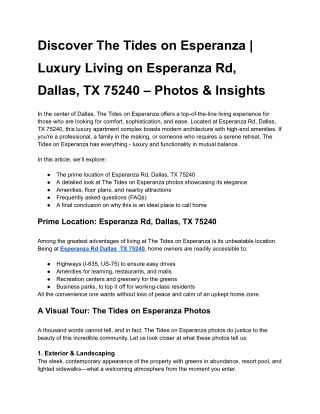 Discover The Tides on Esperanza _  Luxury Living on Esperanza Rd, Dallas, TX 75240 – Photos & Insights
