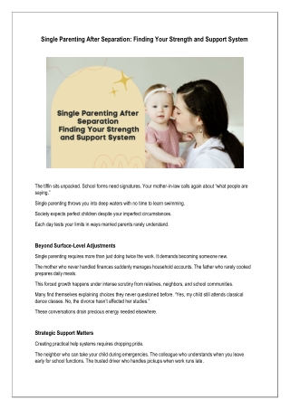 Single Parenting After Separation: Finding Your Strength and Support System