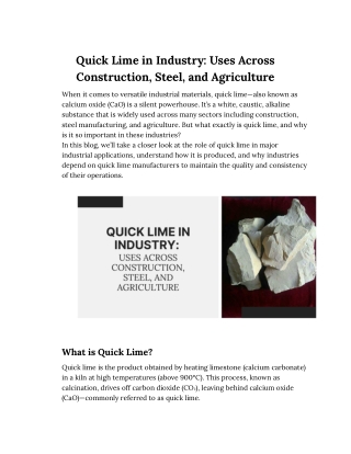 Quick Lime in Industry: Uses Across Construction, Steel, and Agriculture