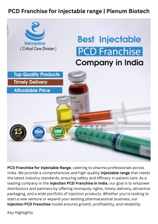 pcd franchise for injectable range plenum biotech