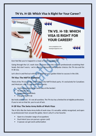 TN Vs. H-1B: Which Visa Is Right for Your Career?