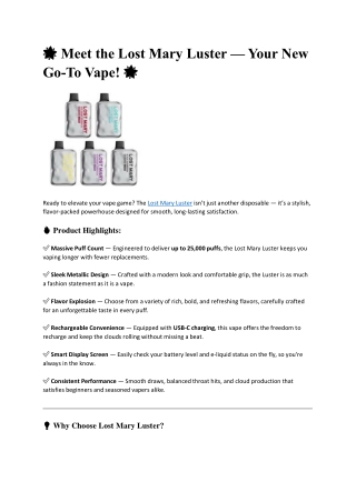 Meet the Lost Mary Luster — Your New Go-To Vape!