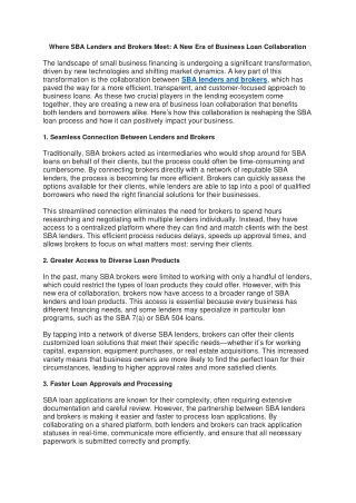 Where SBA Lenders and Brokers Meet A New Era of Business Loan Collaboration