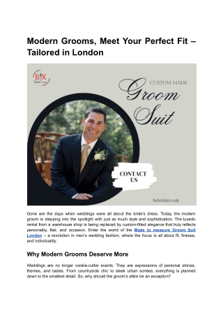 Modern Grooms, Meet Your Perfect Fit – Tailored in London
