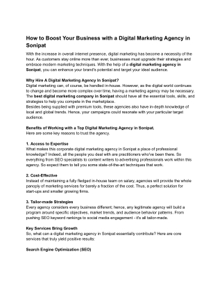 How to Boost Your Business with a Digital Marketing Agency in Sonipat