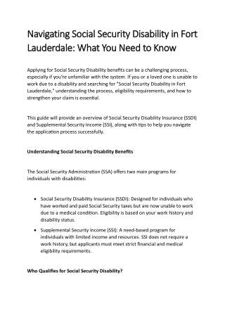 Navigating Social Security Disability in Fort Lauderdale What You Need to Know