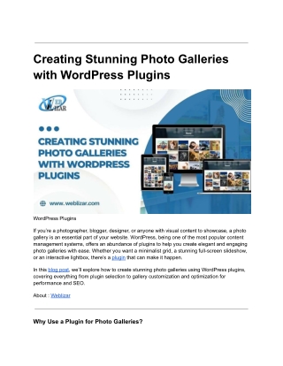Creating Stunning Photo Galleries with WordPress Plugins