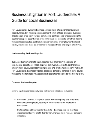 Business Litigation in Fort Lauderdale A Guide for Local Businesses
