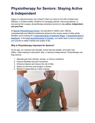 Physiotherapy For Seniors Staying Active And Independent