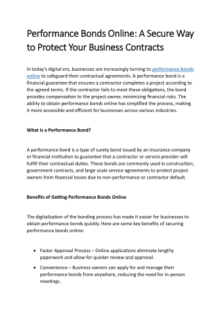 performance bonds online a secure way performance