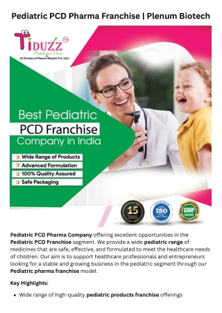 Best Pediatric PCD Franchise | Plenum Biotech
