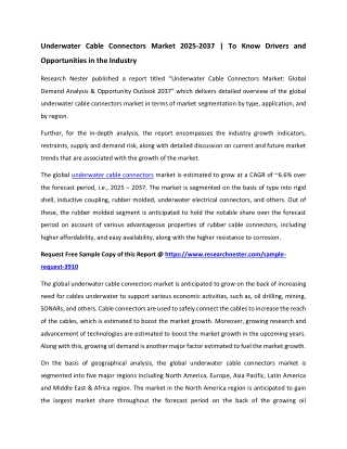 Underwater Cable Connectors Market Growth: 2037 Current Trends Analysis