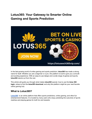 Lotus365_ Your Gateway to Smarter Online Gaming and Sports Prediction
