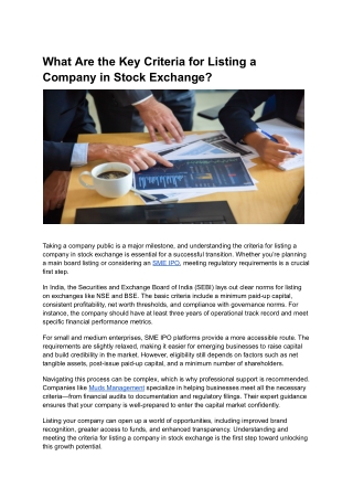 What Are the Key Criteria for Listing a Company in Stock Exchange