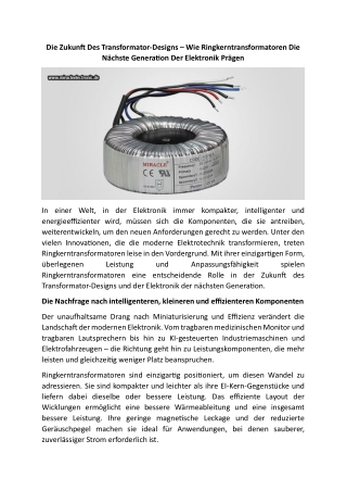 Die Zukunft Des Transformator-Designs – Wie Ringkerntransformatoren Die Nächste Generation Der Elektronik Prägen