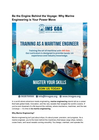 be the engine behind the voyage why marine