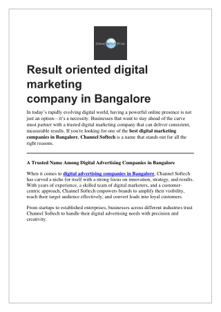 Result oriented digital marketing company in Bangalore