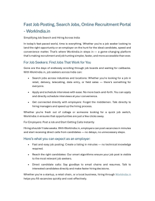 Fast Job Posting, Search Jobs, Online Recruitment Portal - WorkIndia.in