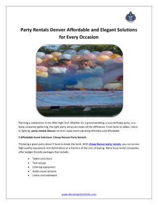 Party Rentals Denver Affordable and Elegant Solutions for Every Occasion