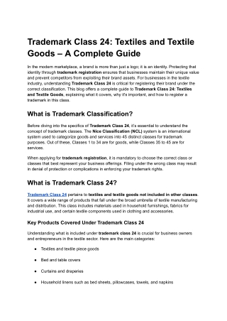 Trademark Class 24- Textiles and Textile Goods – A Complete Guide