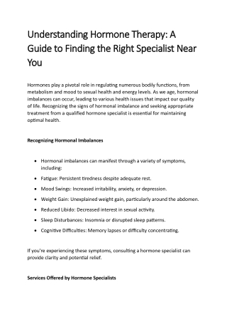 Understanding Hormone Therapy A Guide to Finding the Right Specialist Near You