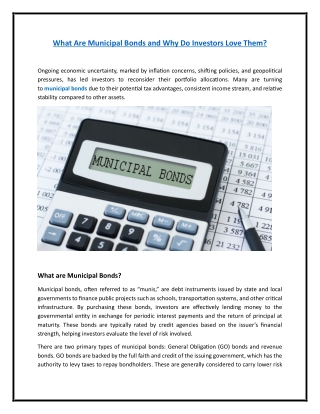 What Are Municipal Bonds and Why Do Investors Love Them?