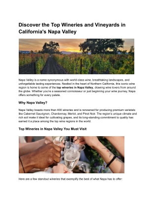 Top Wineries and Vineyards in Napa Valley, California – A Wine Lover’s Paradise