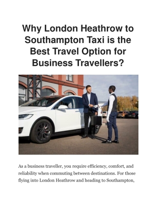 London Heathrow to Southampton Taxi | London to Southampton Transfer