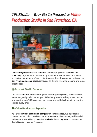 TPL Studio – Your Go-To Podcast & Video Production Studio in San Francisco, CA