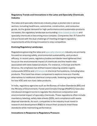 Regulatory Trends and Innovations in the Latex and Specialty Chemicals Industry