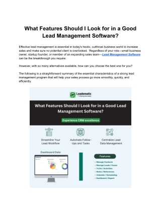 What Features Should I Look for in a Good Lead Management Software?