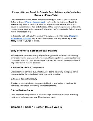 iPhone 16 Screen Repair in Oxford – Fast, Reliable, and Affordable at Repair My Phone Today