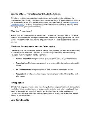 Benefits of Laser Frenectomy for Orthodontic Patients