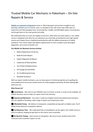 trusted mobile car mechanic in pakenham on site