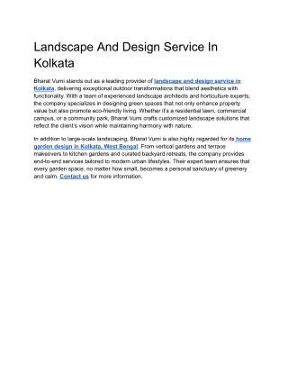Landscape And Design Service In Kolkata