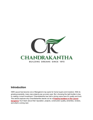 Property Builders in HSR Layout Bangalore
