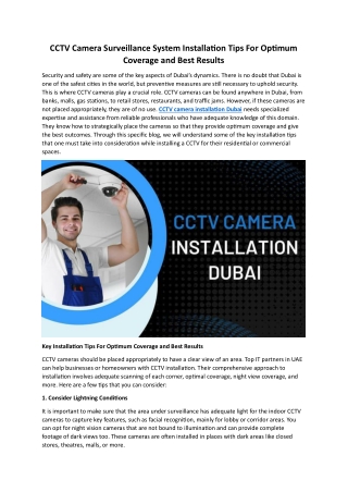 CCTV Camera Surveillance System Installation Tips For Optimum Coverage and Best Results