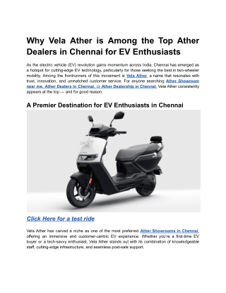 Why Vela Ather is Among the Top Ather Dealers in Chennai for EV Enthusiasts