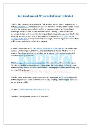 Best Data Science & AI Training Institute in Hyderabad