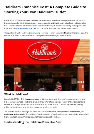 Haldiram Franchise Cost