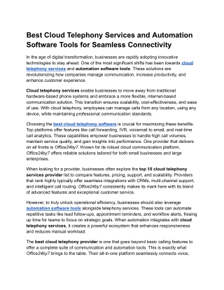 Best Cloud Telephony Services and Automation Software Tools for Seamless Connectivity