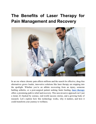 The Benefits of Laser Therapy for Pain Management and Recovery