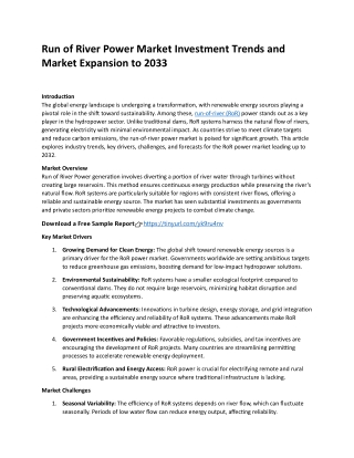 run of river power market investment trends