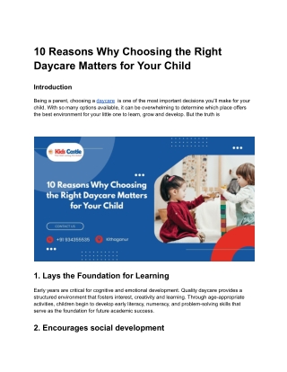 10 Reasons Why Choosing the Right Daycare Matters for Your Child
