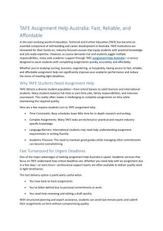TAFE Assignment Help Australia: Fast, Reliable, and Affordable