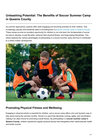 Unleashing Potential The Benefits of Soccer Summer Camp in Queens County