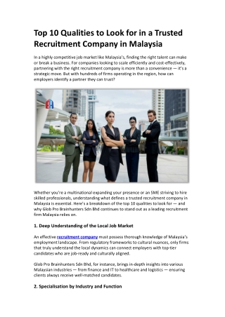 Top 10 Qualities to Look for in a Trusted Recruitment Company in Malaysia