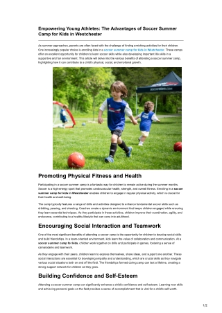 Empowering Young Athletes The Advantages of Soccer Summer Camp for Kids in Westchester