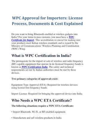 WPC Approval for Importers License Process, Documents & Cost Explained
